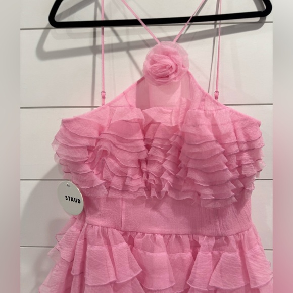 NWT Staud pink Florian ruffled organza mini dress - Picture 6 of 10